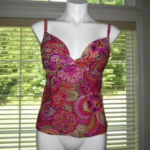 Maidenform 36C Tankini Swim Top – Boho Mosaic Print, Beach Glam Vibes